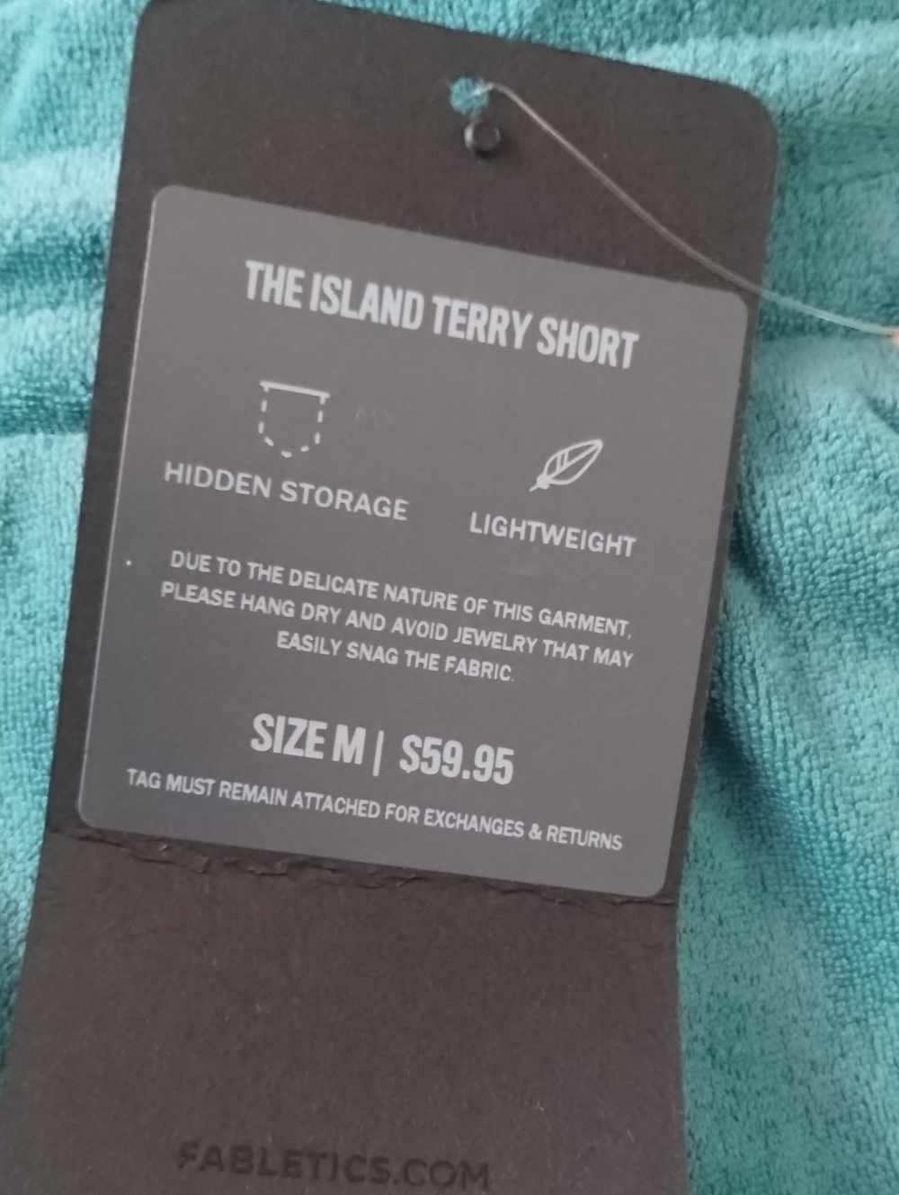 Fabletics Men's M The Island Terry Shorts Teal Green Pink Drawstring Pockets - Picture 2 of 3